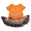 Halloween Orange Baby Bodysuit Turkey Pumpkin Pettiskirt & Sparkle Rhinestone Pumpkin Face Print JS4901